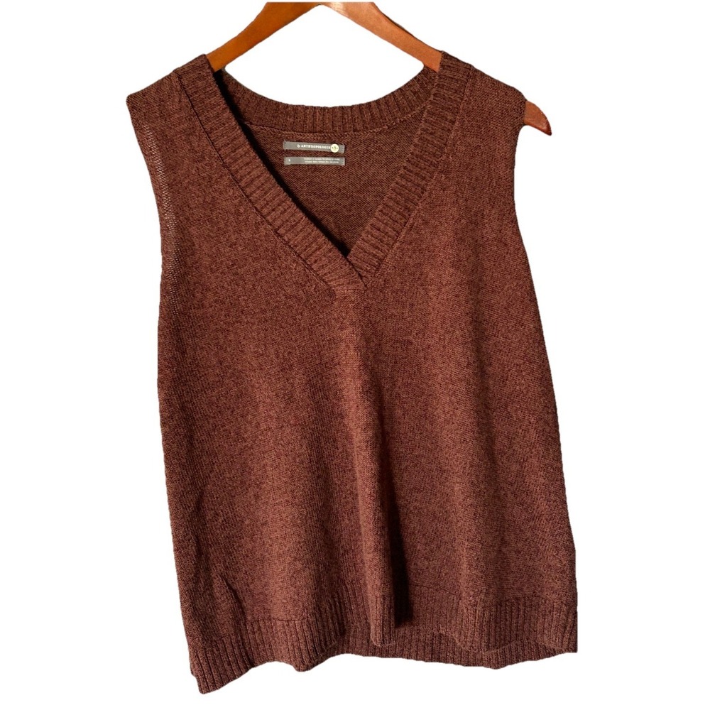 Women's Anthropology Brown V Neck Vest Size S Cotton Academia Workwear